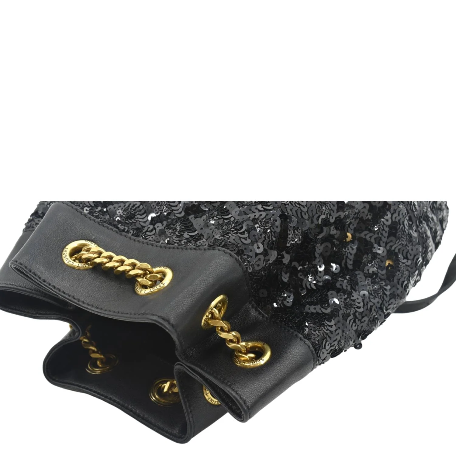 YVES SAINT LAURENT Sequin Leather Backpack Bag Black - Image 5