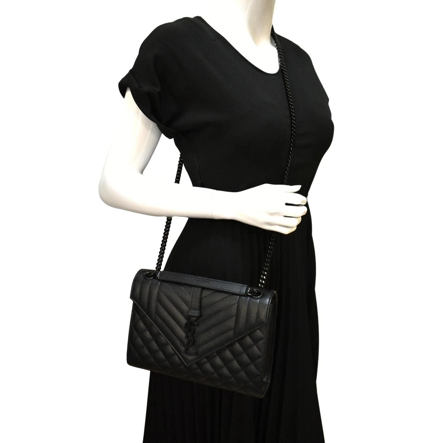 YVES SAINT LAURENT Small Envelope Matelassé Leather Shoulder Bag Black - Image 2
