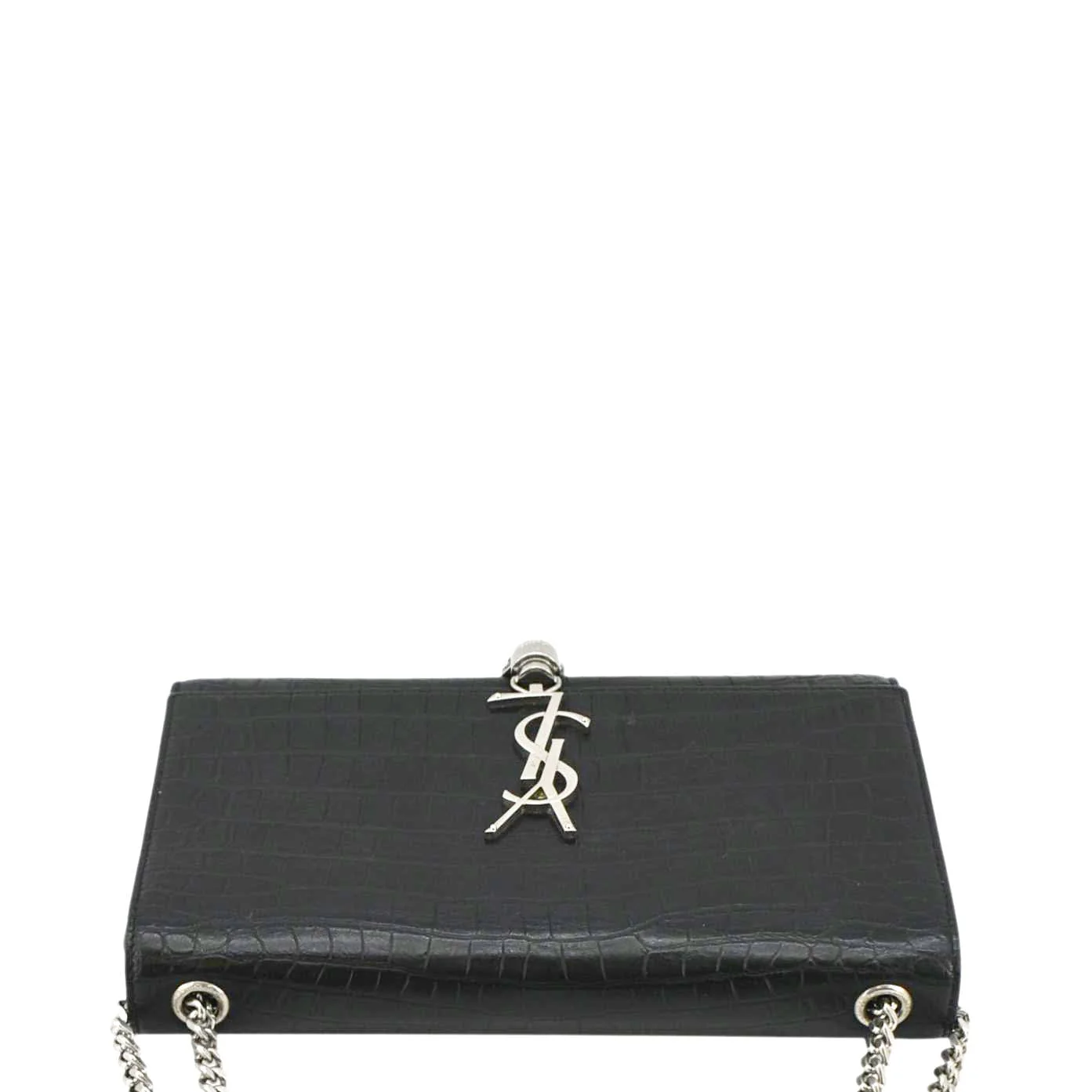 YVES SAINT LAURENT Kate Tassel Medium Crocodile Embossed Leather Crossbody Bag Black - Image 4