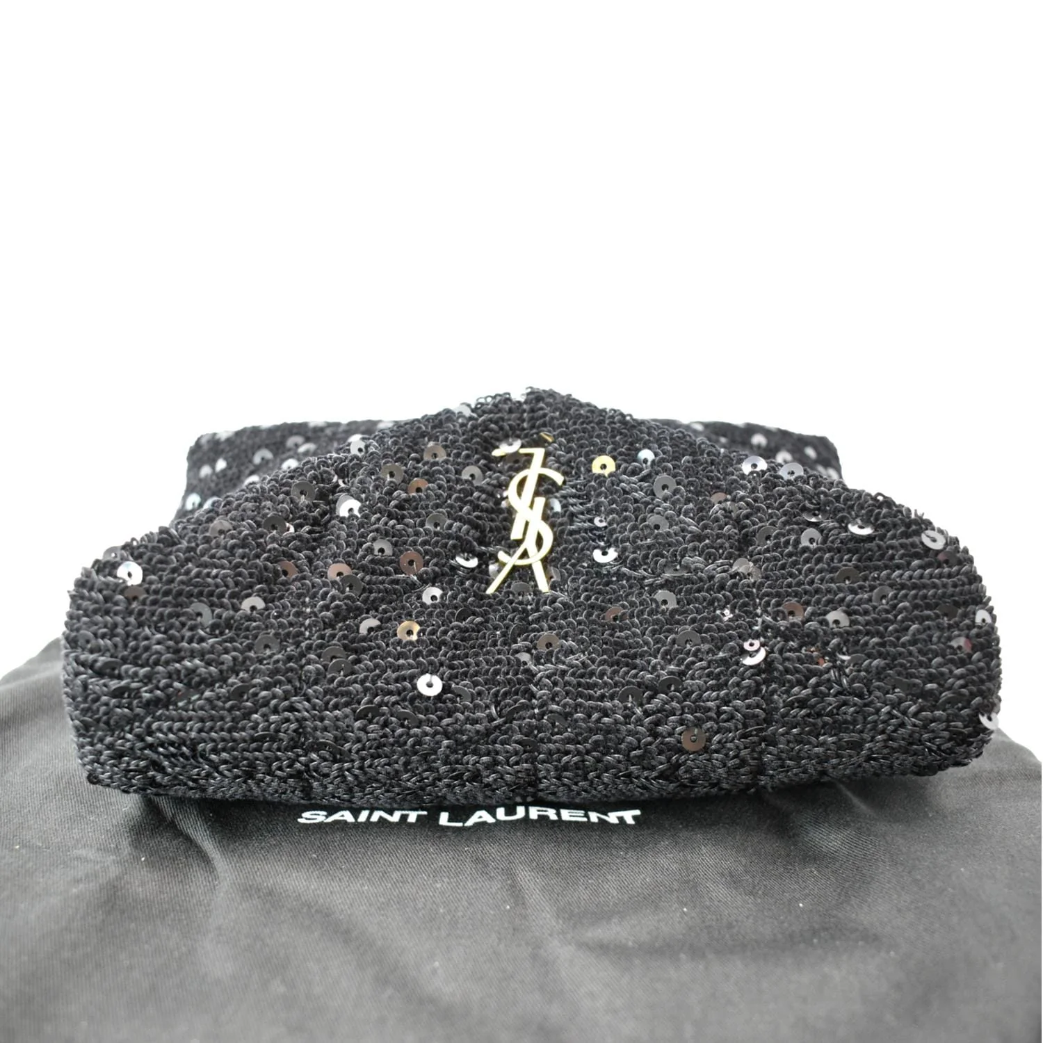 YVES SAINT LAURENT Small Puffer Sequin Clutch Wallet Black - Image 4