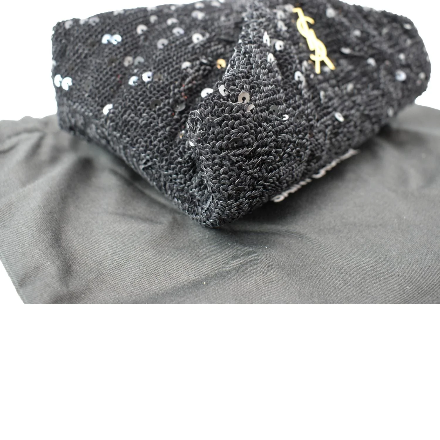 YVES SAINT LAURENT Small Puffer Sequin Clutch Wallet Black - Image 6