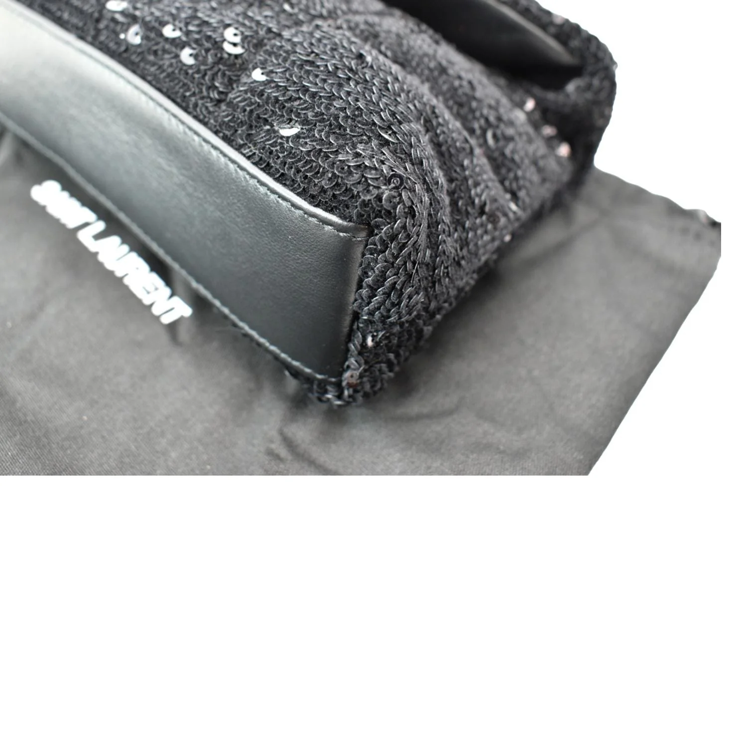 YVES SAINT LAURENT Small Puffer Sequin Clutch Wallet Black - Image 8