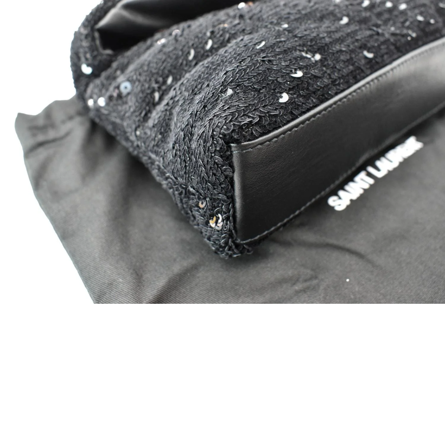 YVES SAINT LAURENT Small Puffer Sequin Clutch Wallet Black - Image 9