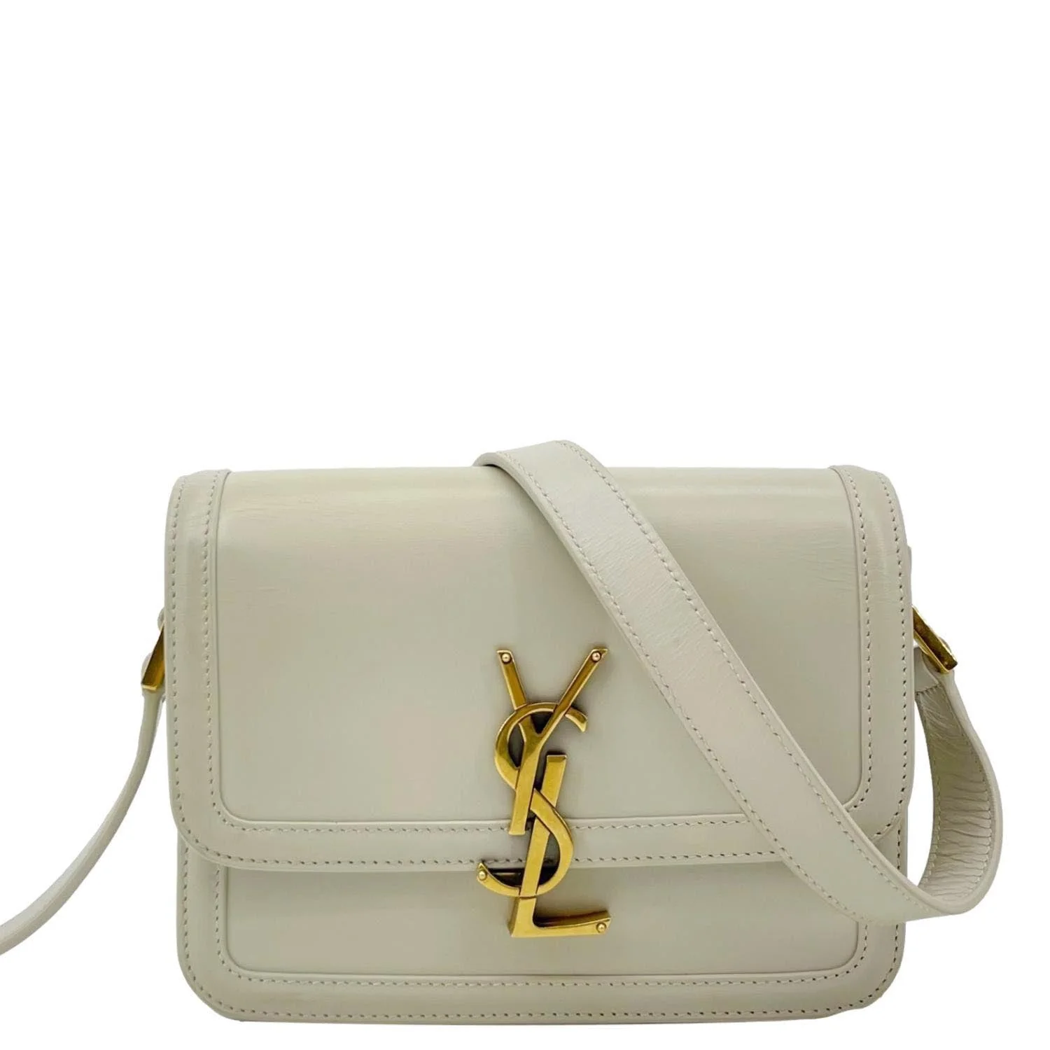 YVES SAINT LAURENT Solferino Small Calfskin Leather Shoulder Bag Off White