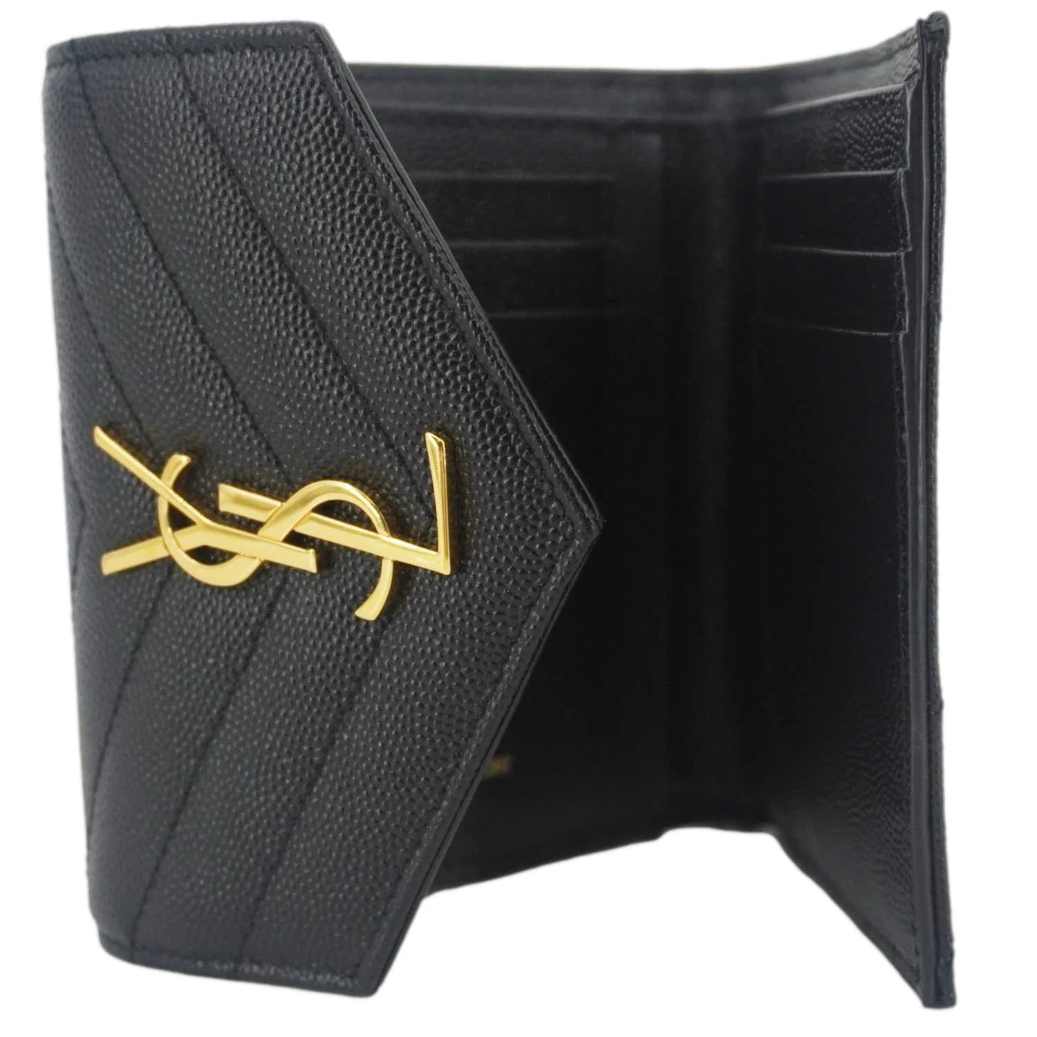 YVES SAINT LAURENT Monogram Envelope Small Grain de Poudre Leather Wallet Black - Image 10