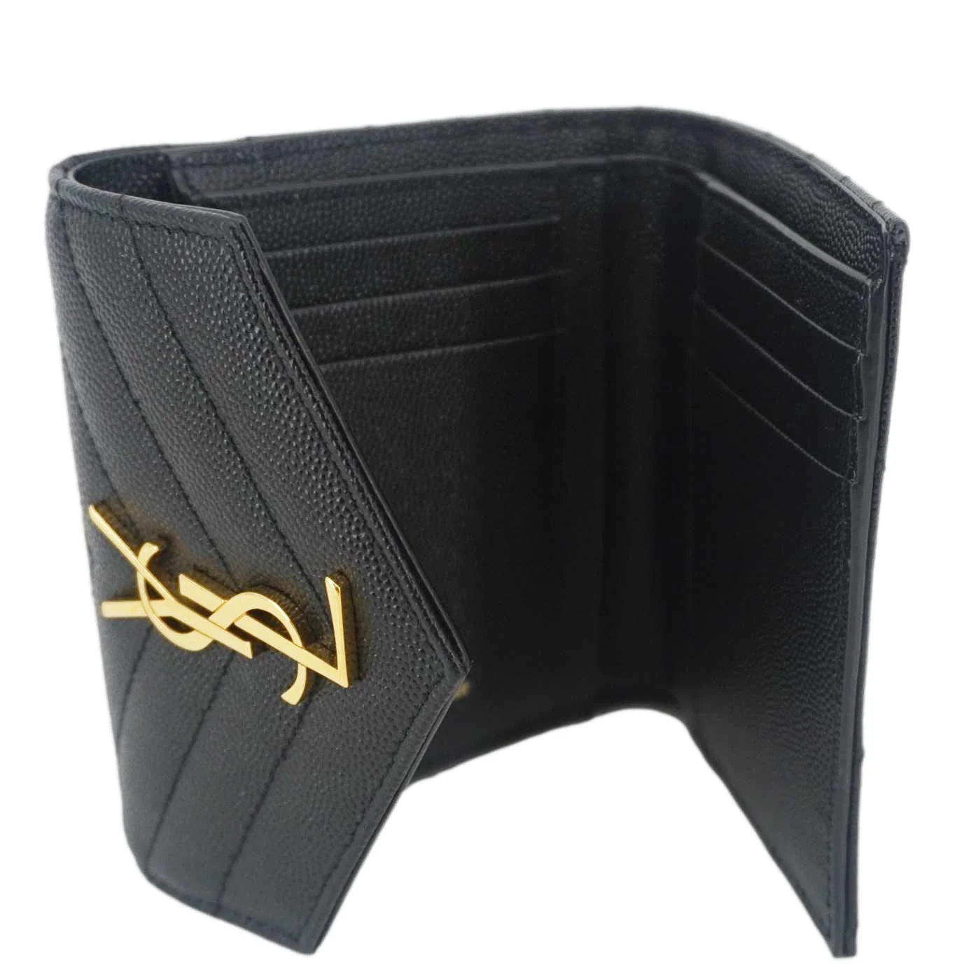 YVES SAINT LAURENT Monogram Envelope Small Grain de Poudre Leather Wallet Black - Image 11
