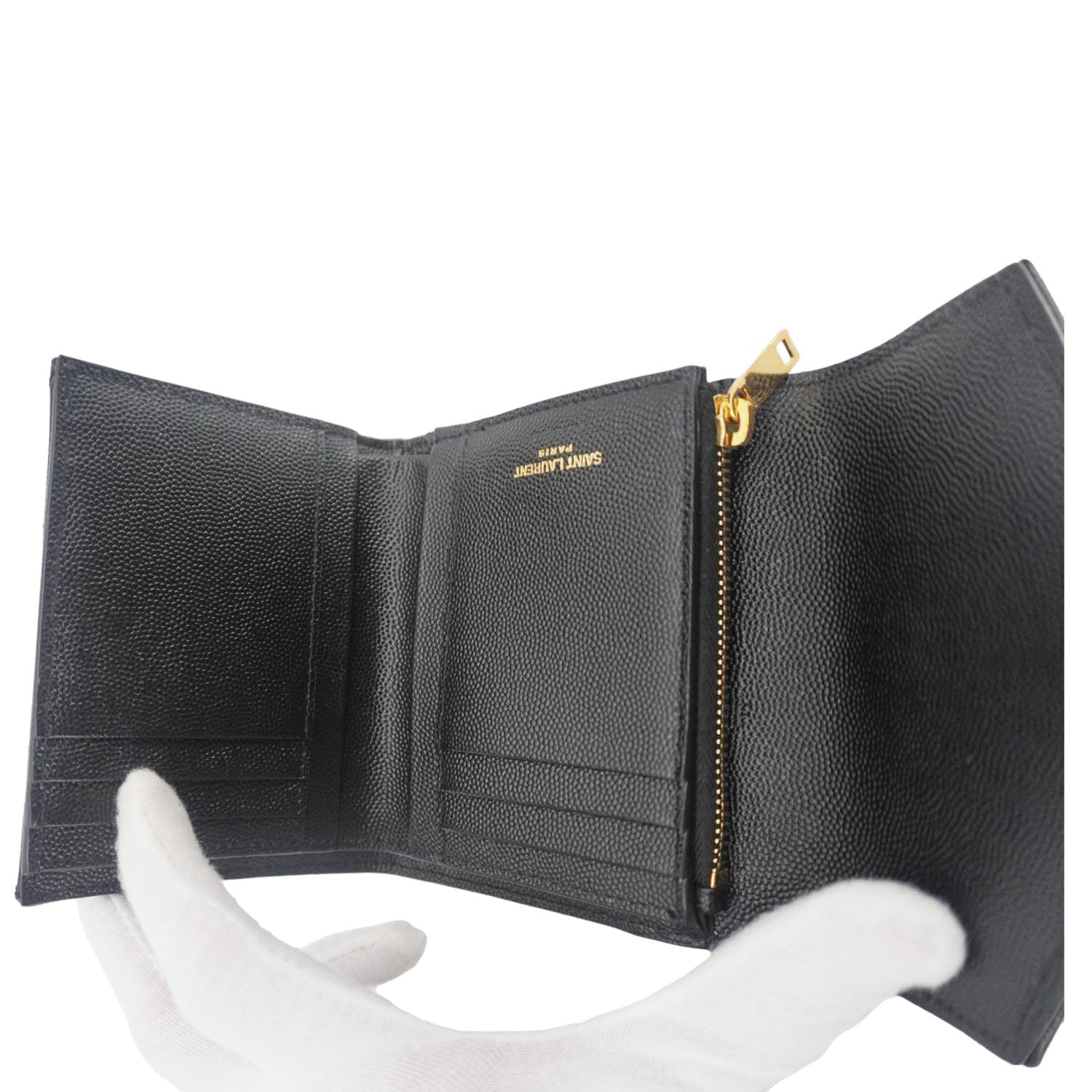 YVES SAINT LAURENT Monogram Envelope Small Grain de Poudre Leather Wallet Black - Image 13