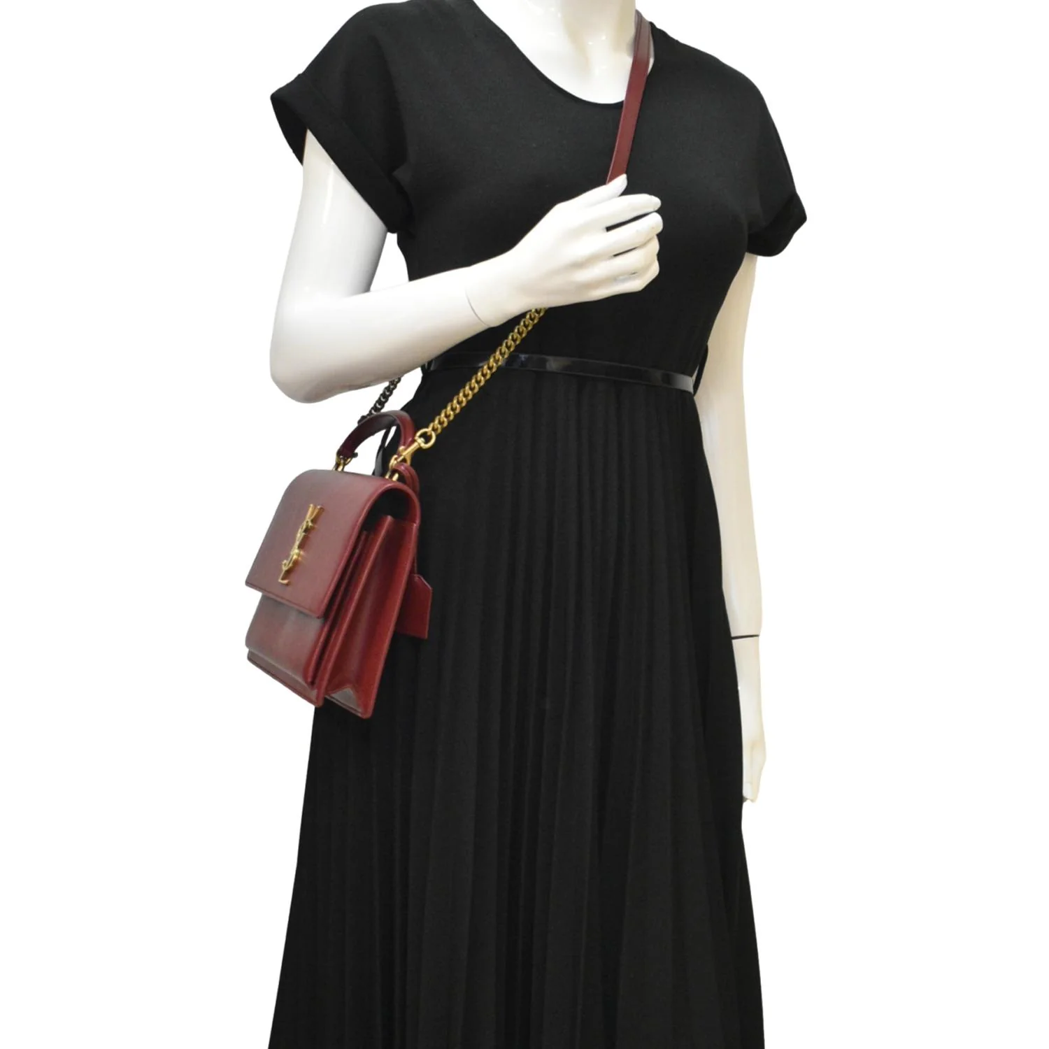 YVES SAINT LAURENT Sunset Leather Shoulder Bag Red - Image 2