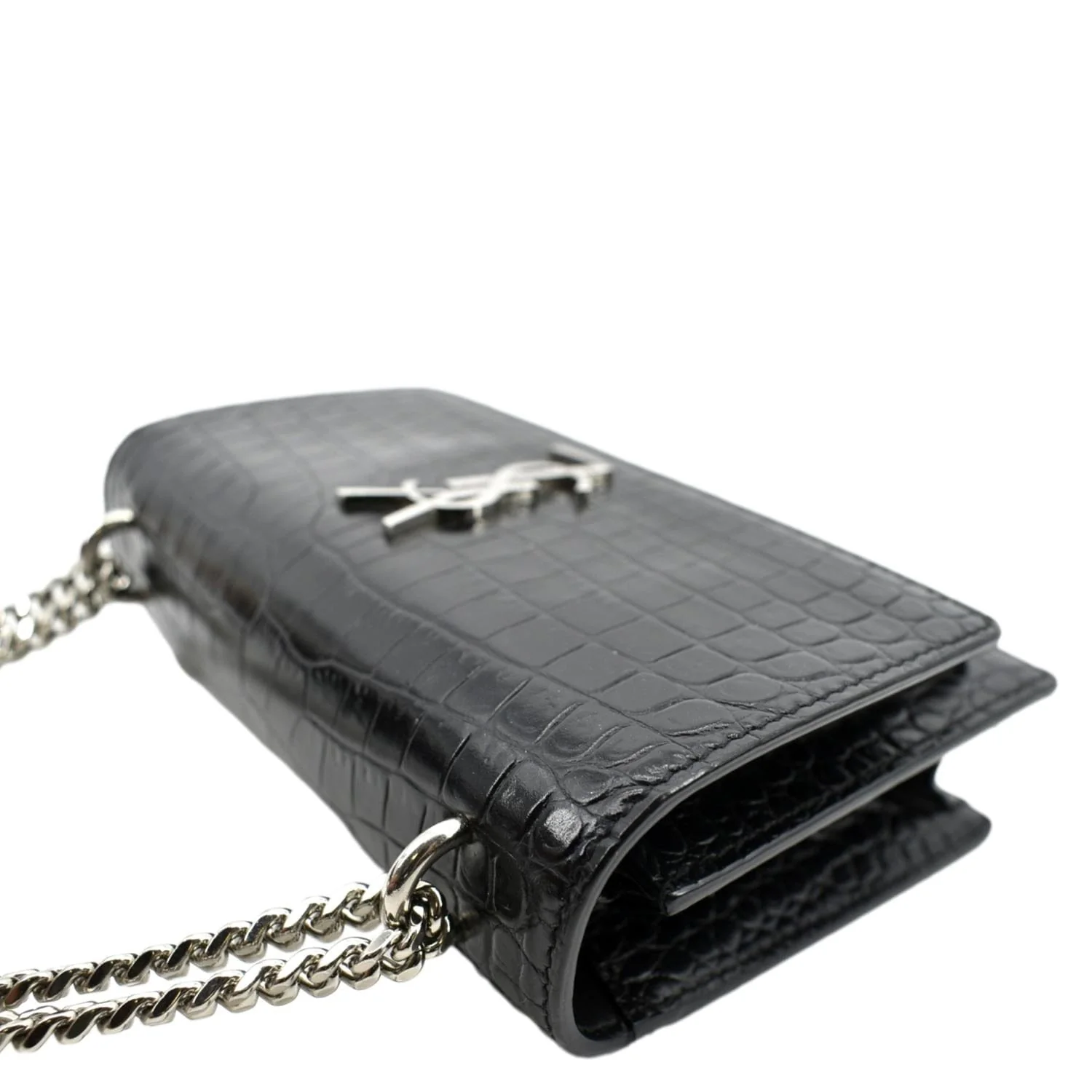 YVES SAINT LAURENT Sunset Crocodile Leather Crossbody Bag Black - Image 5