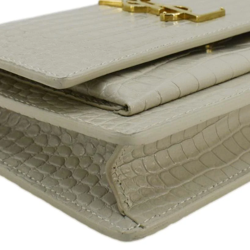 YVES SAINT LAURENT Sunset Crocodile Embossed Leather Crossbody Bag Ivory - Image 8