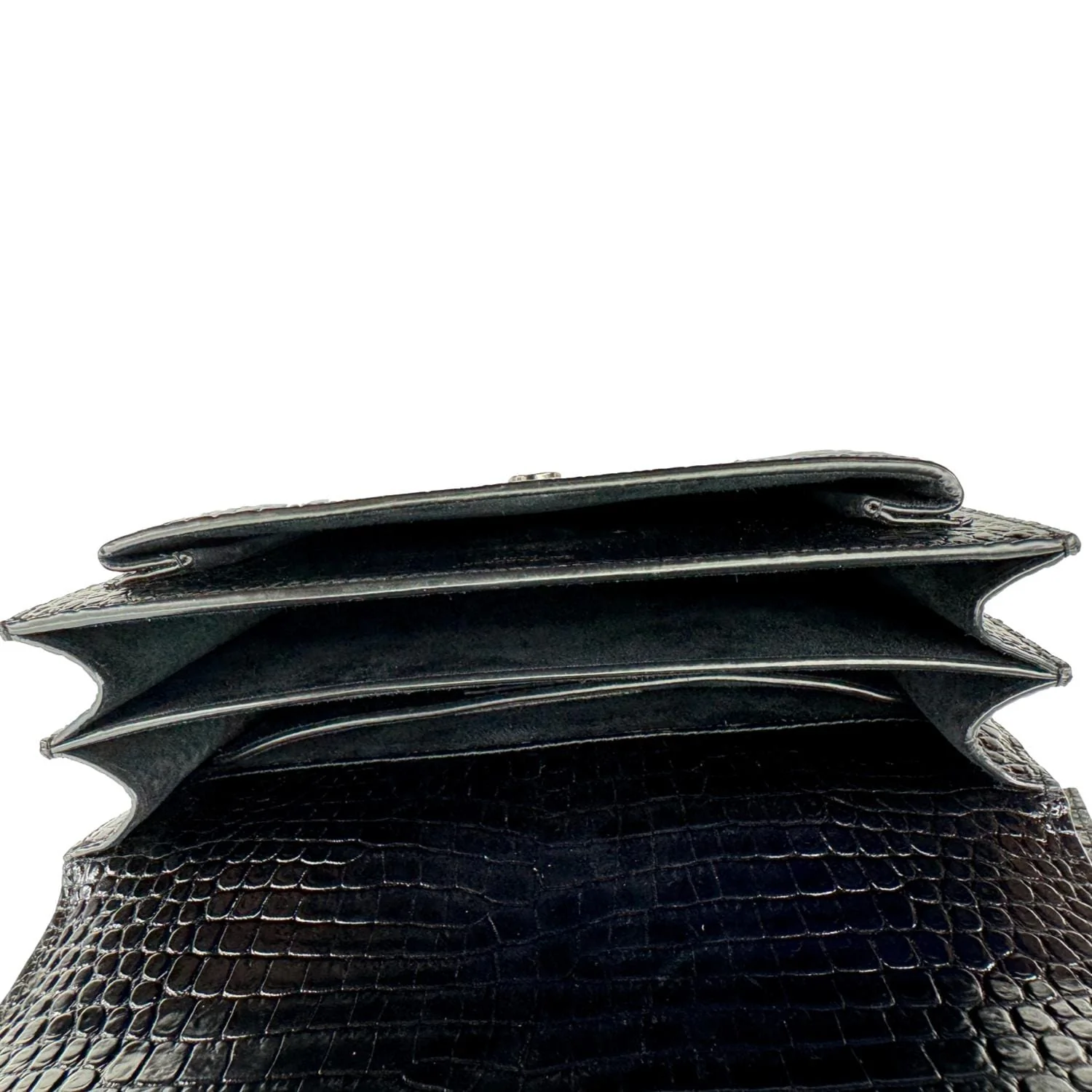 YVES SAINT LAURENT Monogram Sunset Medium Crocodile Embossed Leather Shoulder Bag Black - Image 16