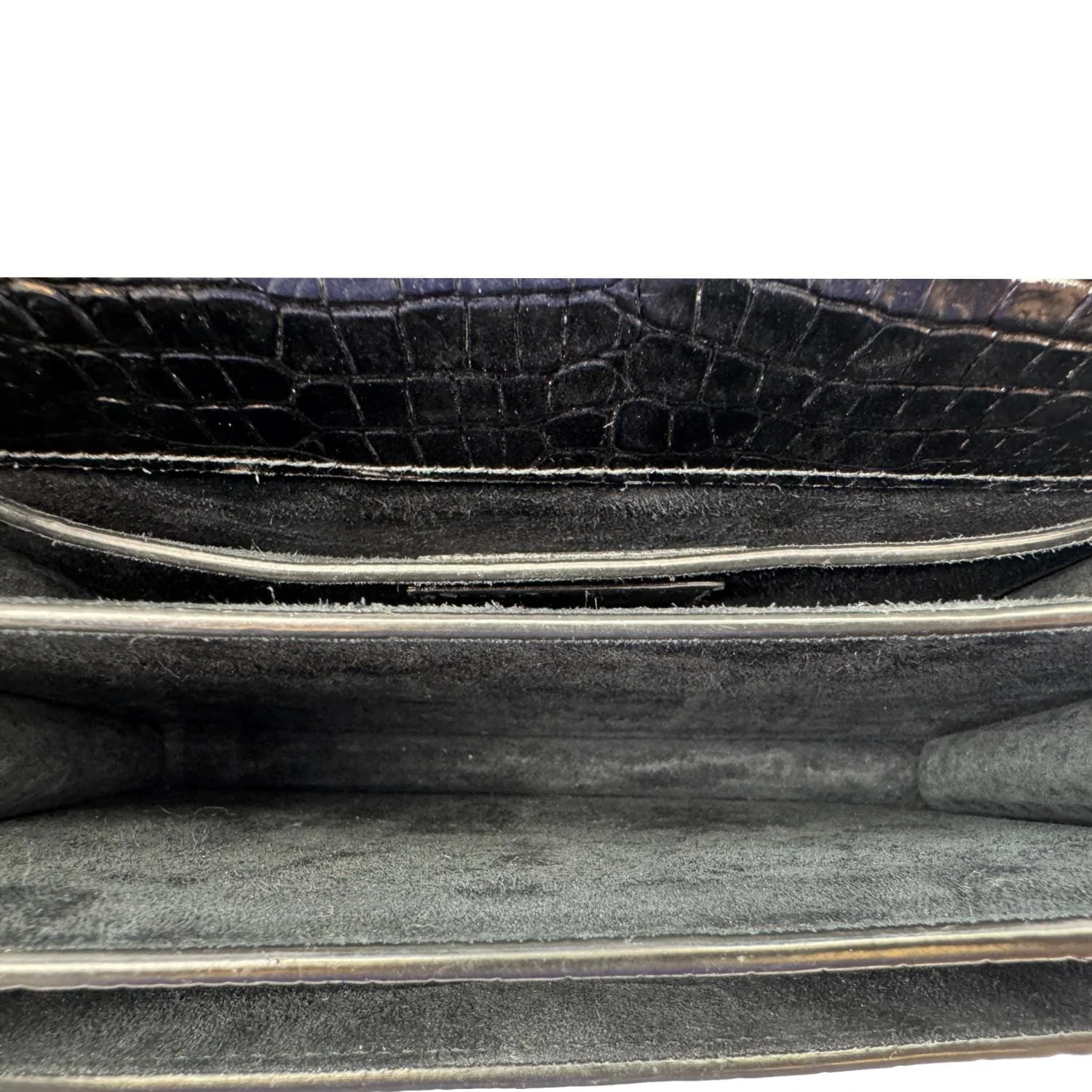 YVES SAINT LAURENT Monogram Sunset Medium Crocodile Embossed Leather Shoulder Bag Black - Image 17