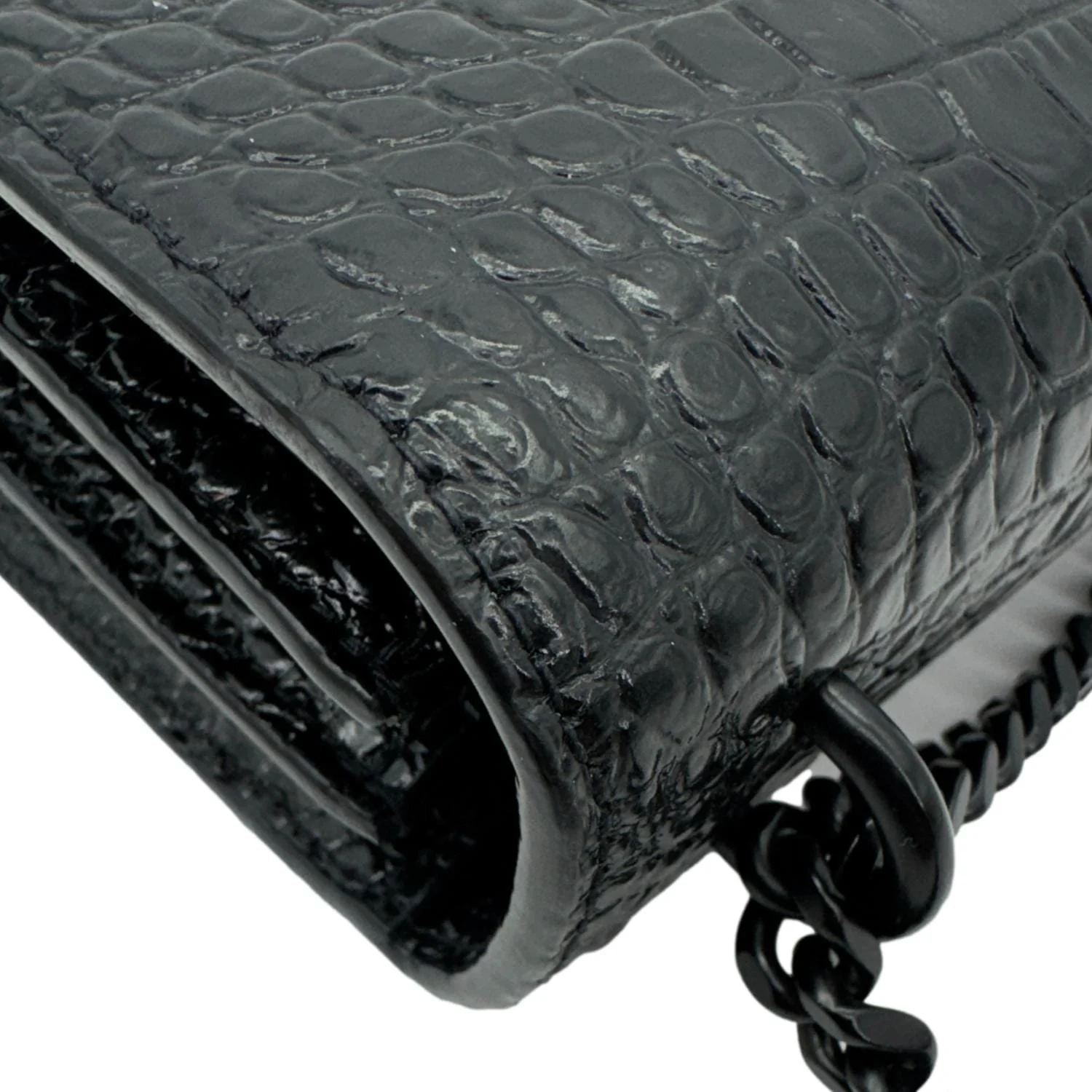 YVES SAINT LAURENT Monogram Sunset Medium Crocodile Embossed Leather Shoulder Bag Black - Image 5