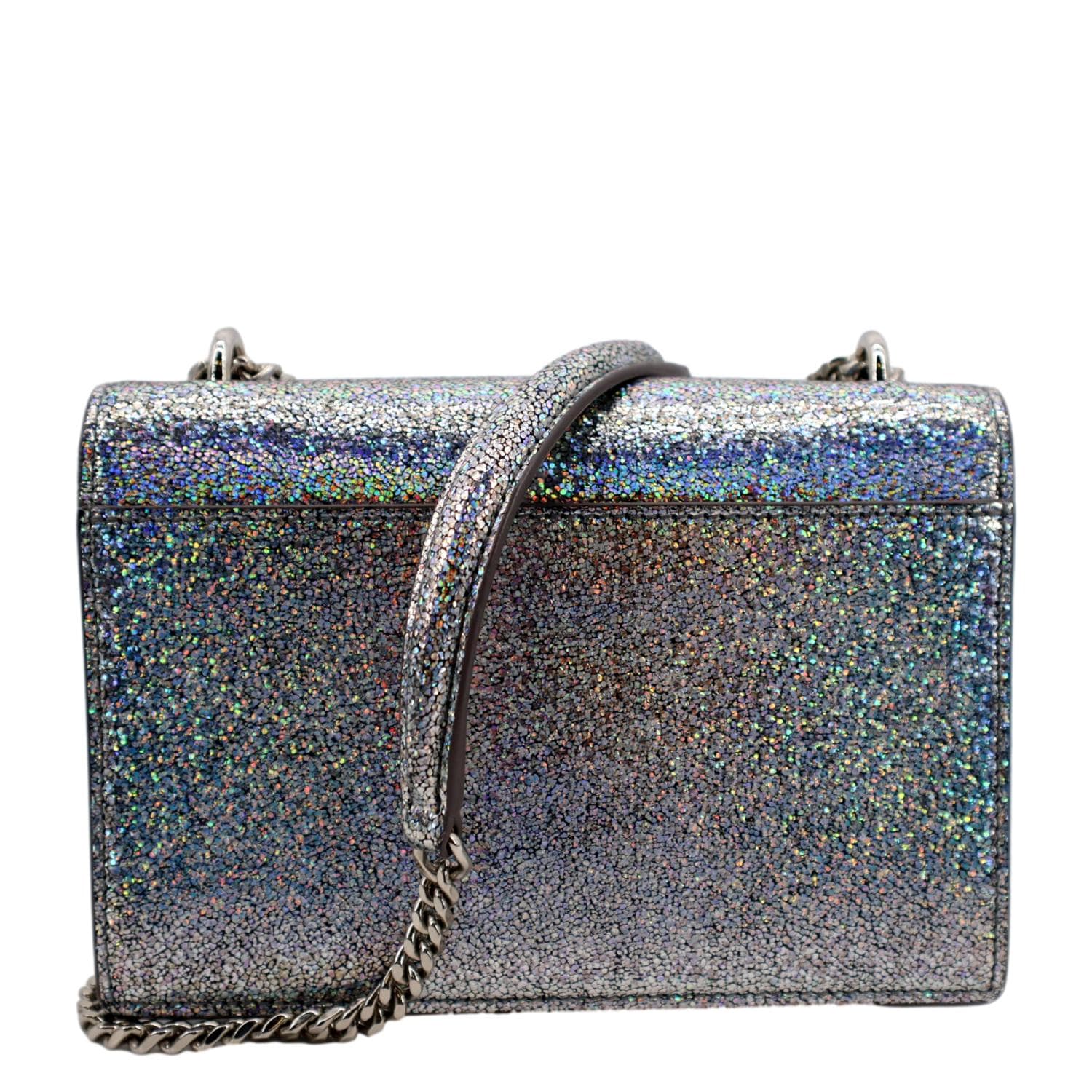 YVES SAINT LAURENT Sunset Crackled Metallic Leather Crossbody Bag Silver - Image 3