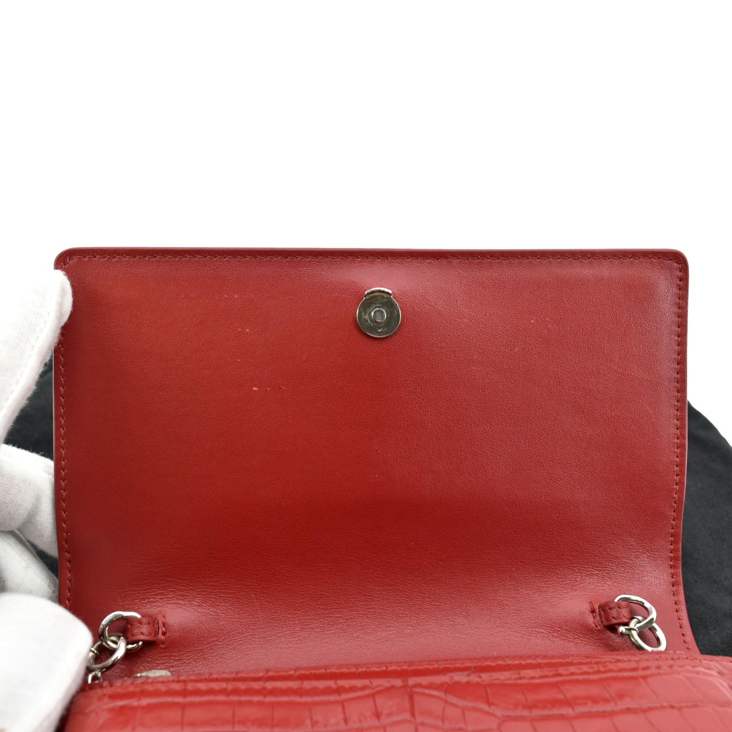 YVES SAINT LAURENT Sunset Crocodile Embossed Leather Crossbody Bag Red - Image 10