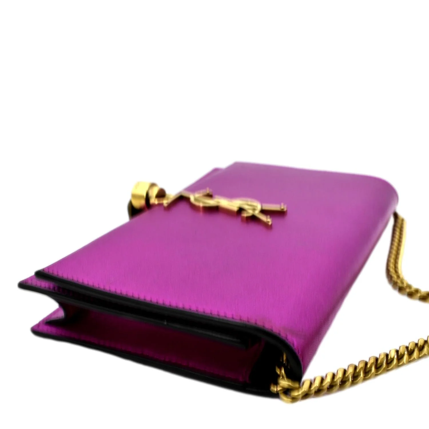 YVES SAINT LAURENT Kate Tassel Leather Wallet on Chain Bag Metallic Purple - Image 8