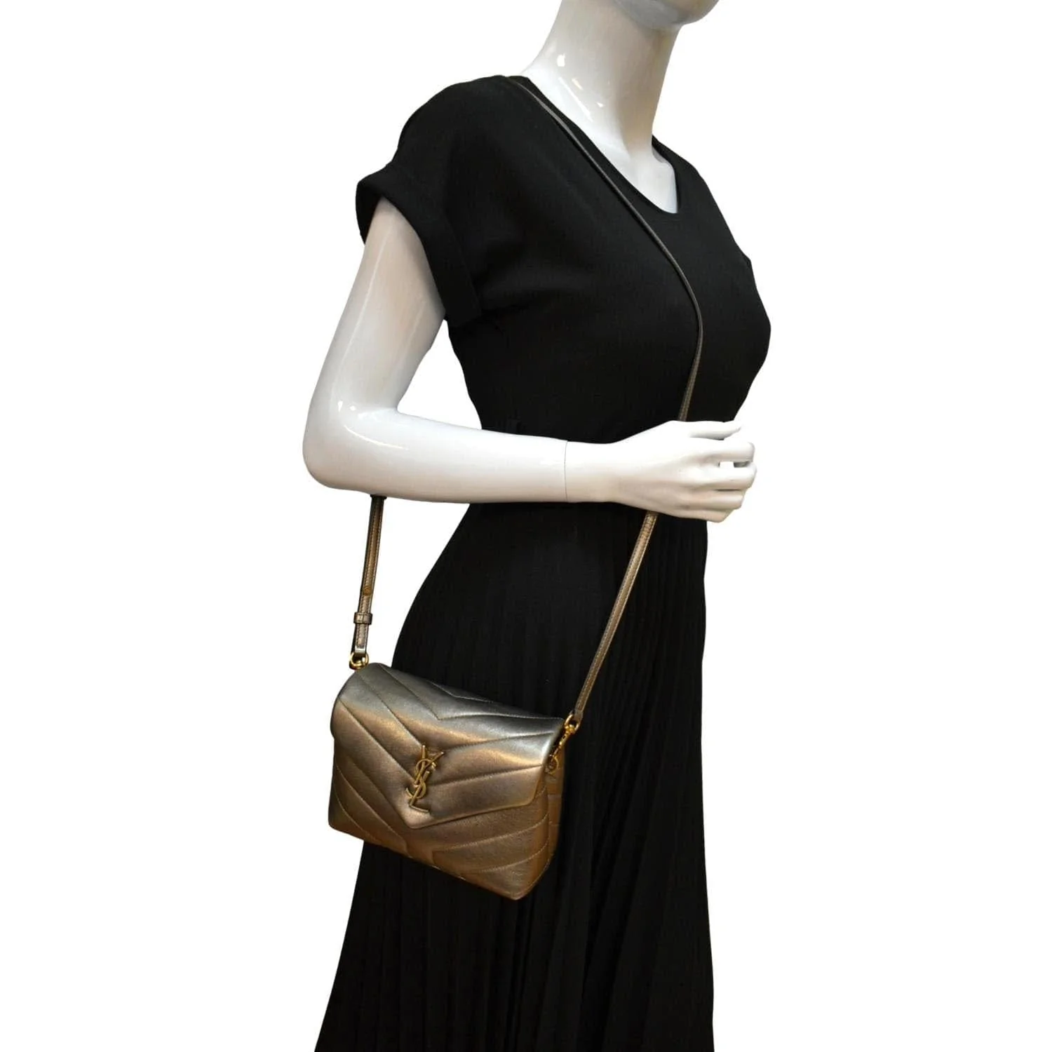 YVES SAINT LAURENT Loulou Toy Matelasse Leather Crossbody Bag Metallic Gold - Image 2