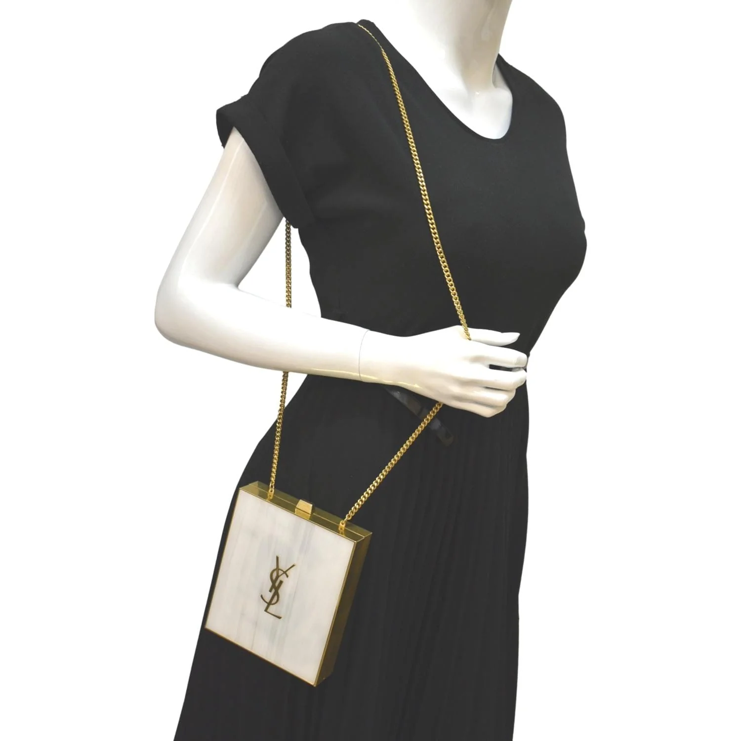 YVES SAINT LAURENT Tuxedo Box Plexiglass Metal Crossbody Bag Blanc Grise - Image 2