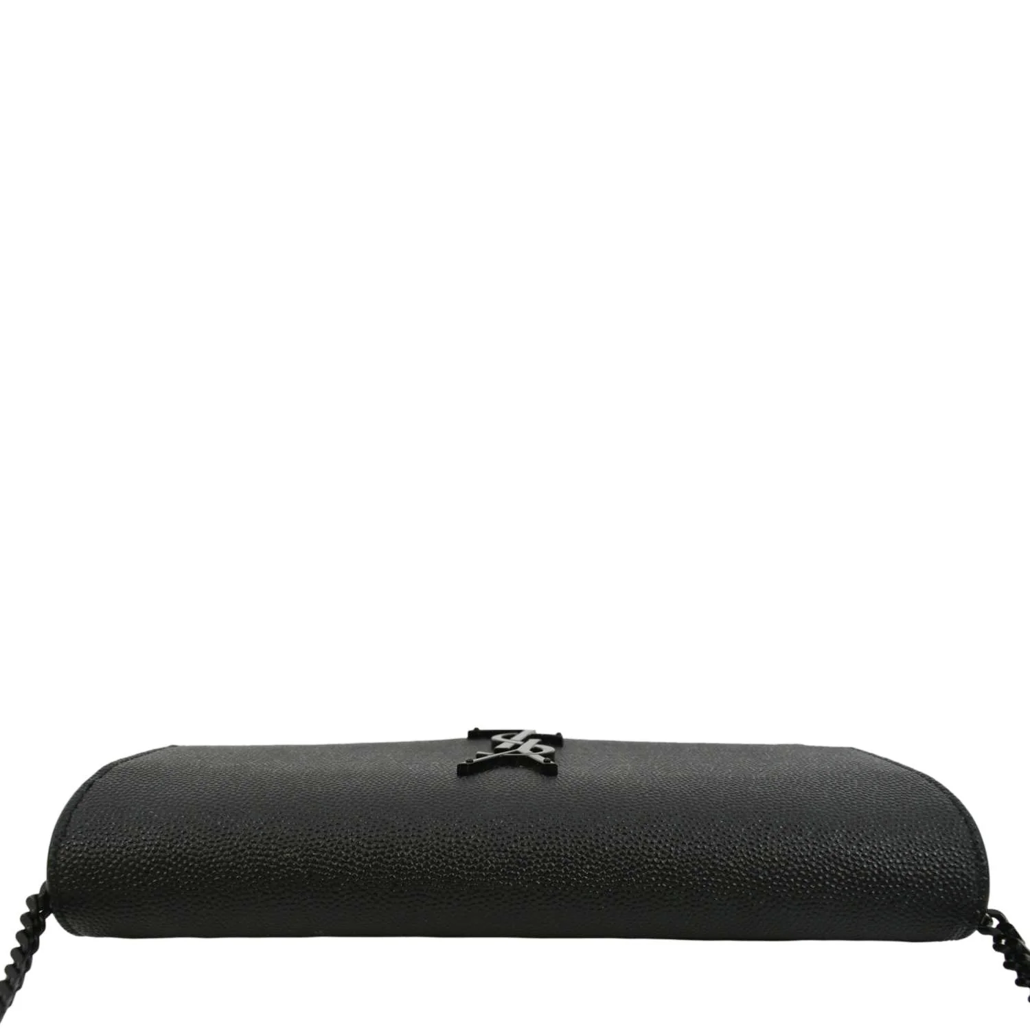 YVES SAINT LAURENT Uptown Gain De Poudre Embossed Leather Crossbody Chain Wallet Black - Image 6