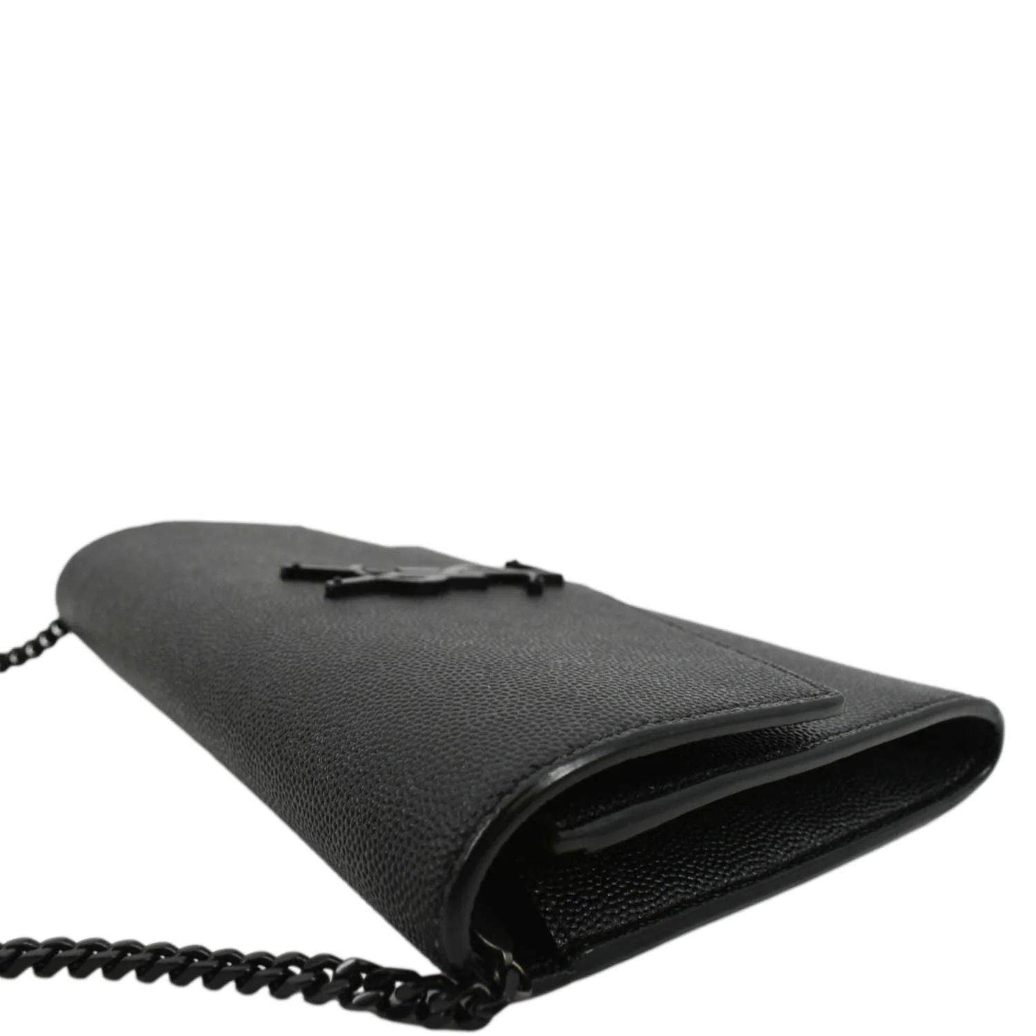 YVES SAINT LAURENT Uptown Gain De Poudre Embossed Leather Crossbody Chain Wallet Black - Image 7