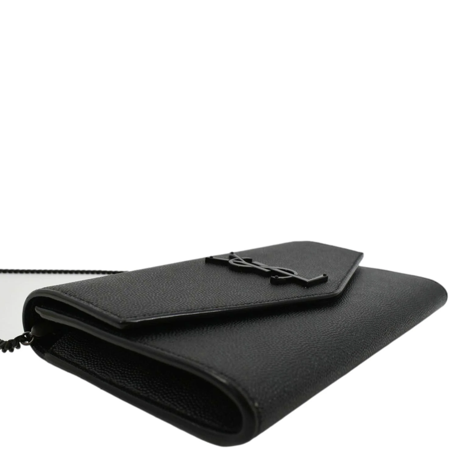 YVES SAINT LAURENT Uptown Gain De Poudre Embossed Leather Crossbody Chain Wallet Black - Image 9