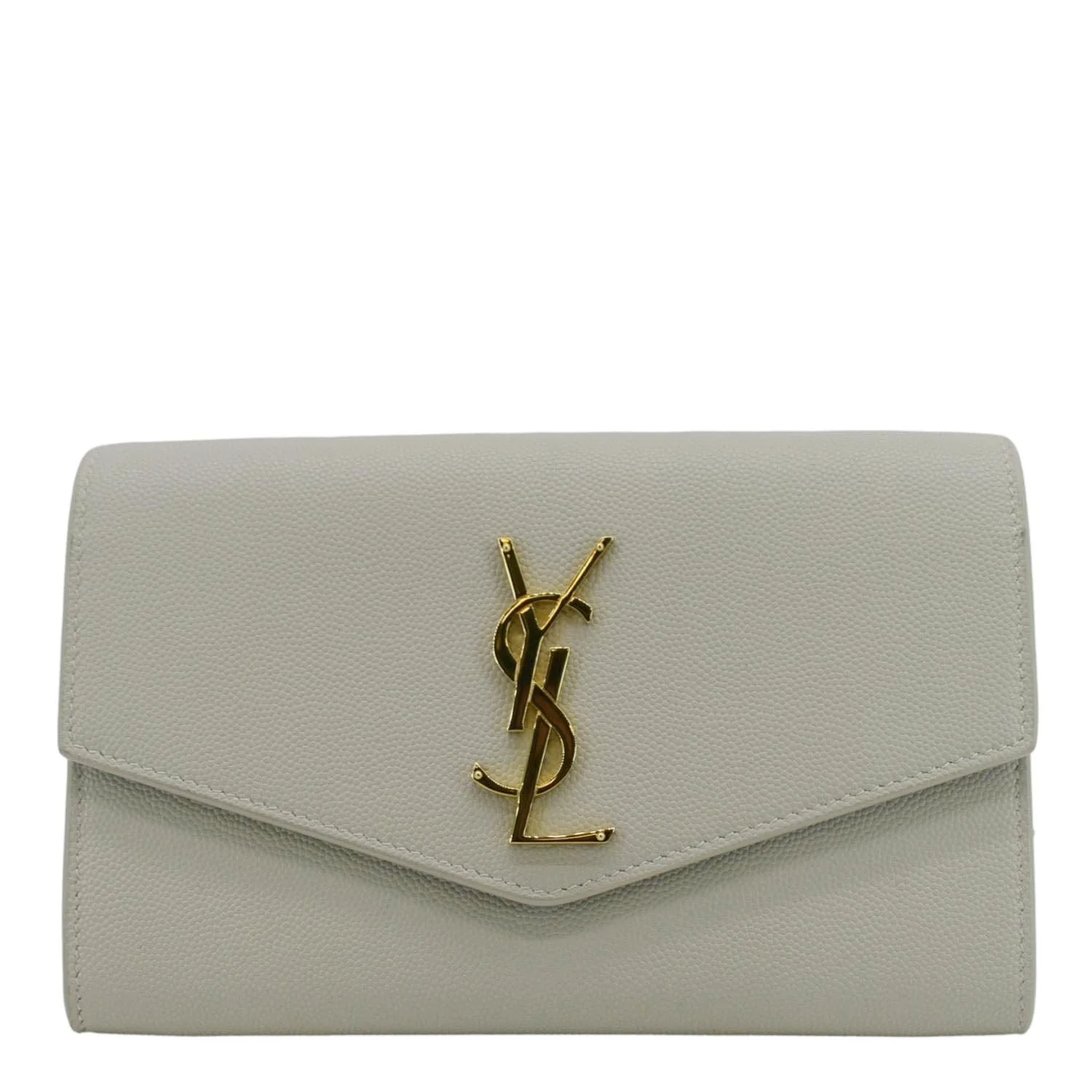 YVES SAINT LAURENT Uptown Grain De Poudre Embossed Leather Chain Wallet White - Image 4