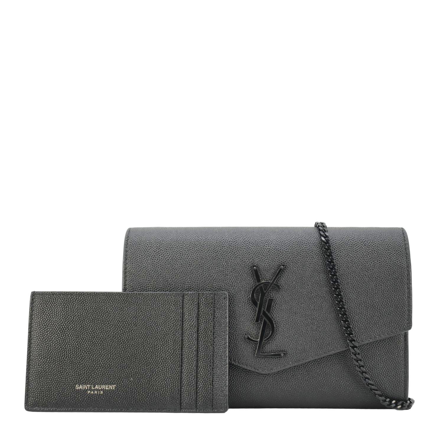 YVES SAINT LAURENT Uptown Grain De Poudre Embossed Leather Crossbody Chain Wallet Black - Image 11