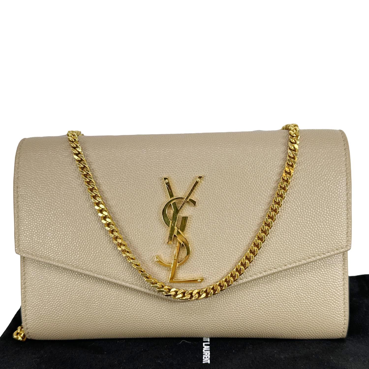 YVES SAINT LAURENT Uptown Grain De Poudre Leather Chain Wallet Cream - Image 3
