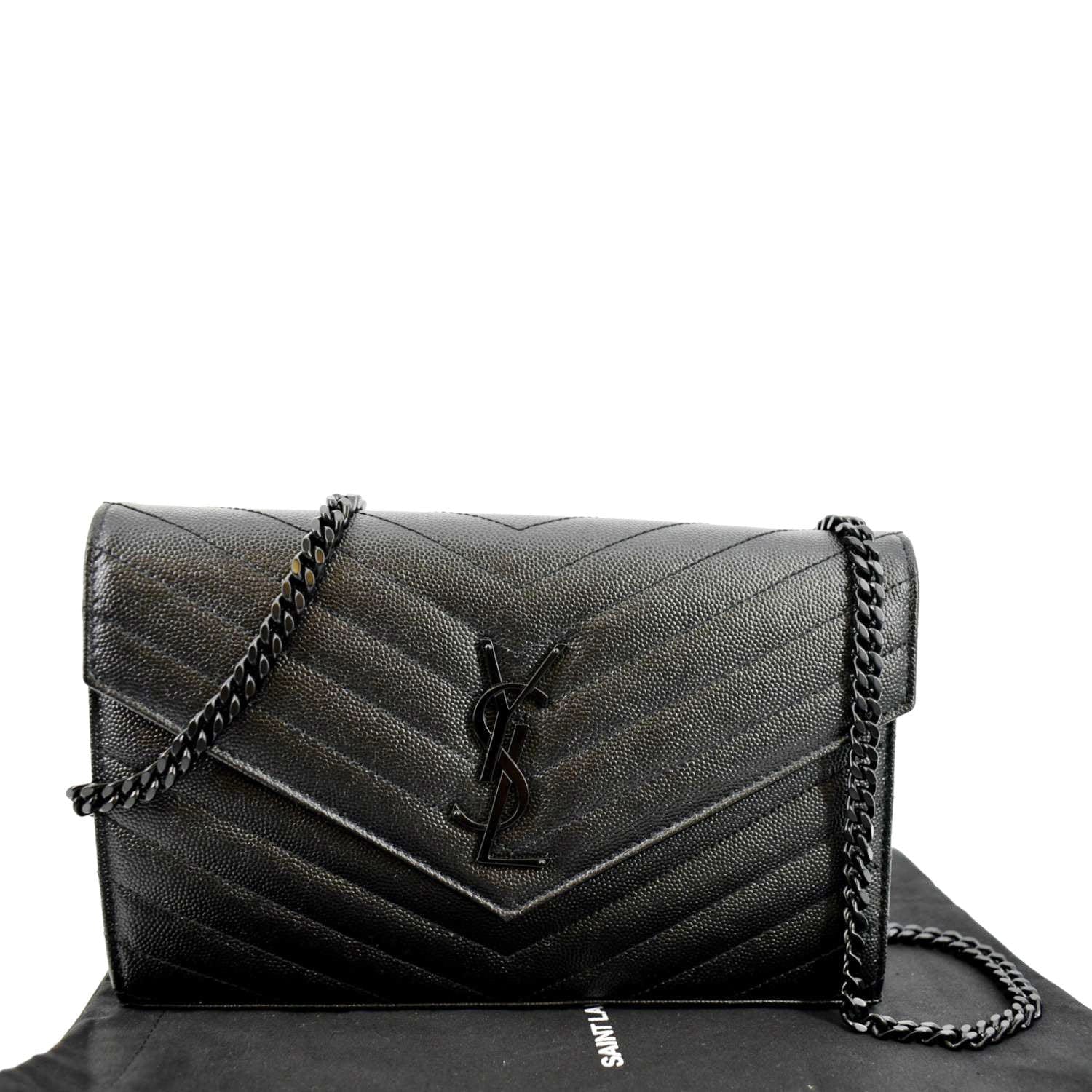 YVES SAINT LAURENT Cassandre Matelasse Chain Wallet Crossbody Bag Black - Image 3