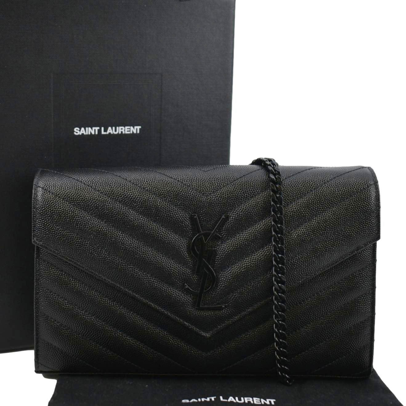 YVES SAINT LAURENT Cassandre Chain Wallet Leather Crossbody Bag Black - Image 3