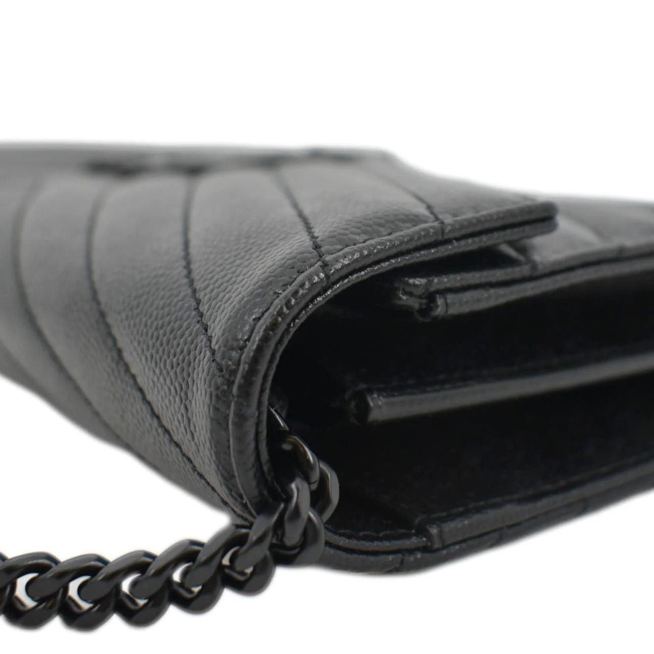 YVES SAINT LAURENT Cassandre Chain Wallet Leather Crossbody Bag Black - Image 6