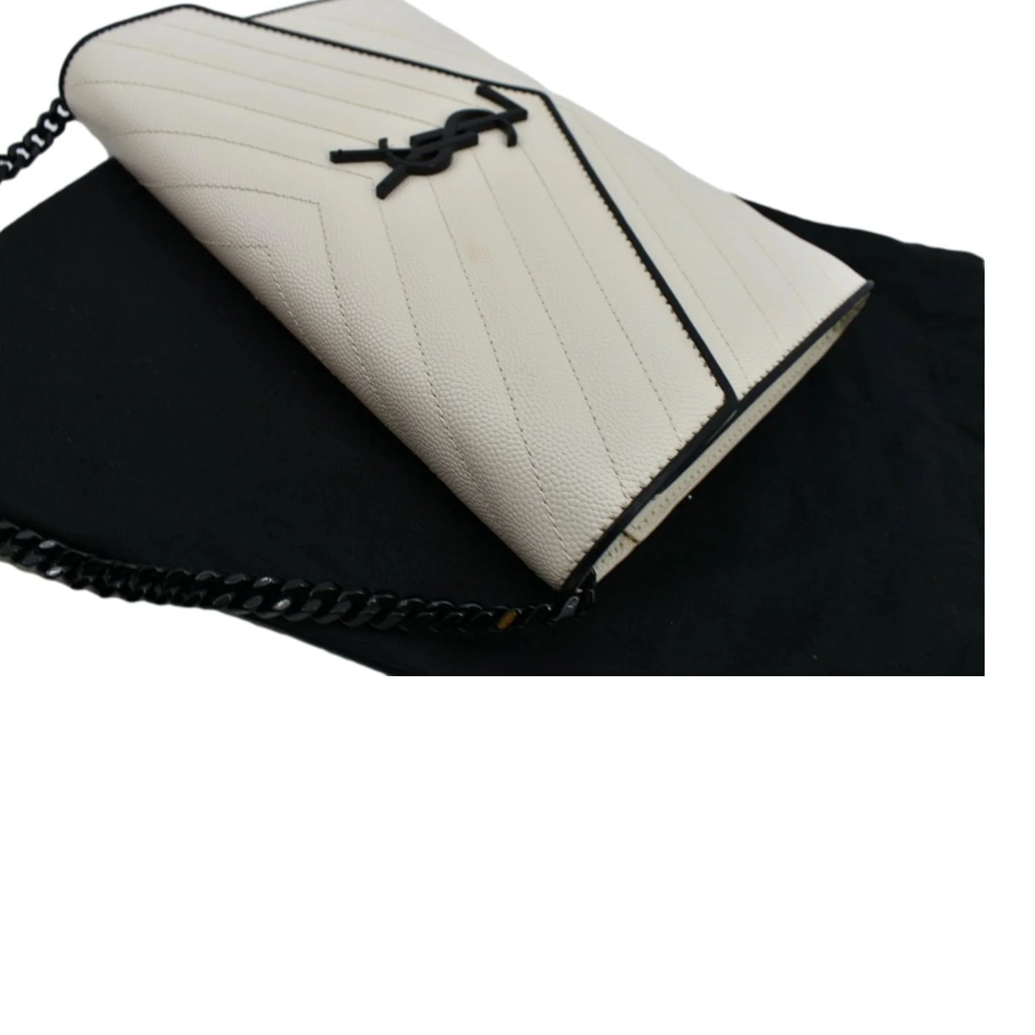 YVES SAINT LAURENT Contrast Trim Wallet on Chain Leather Shoulder Bag White - Image 6
