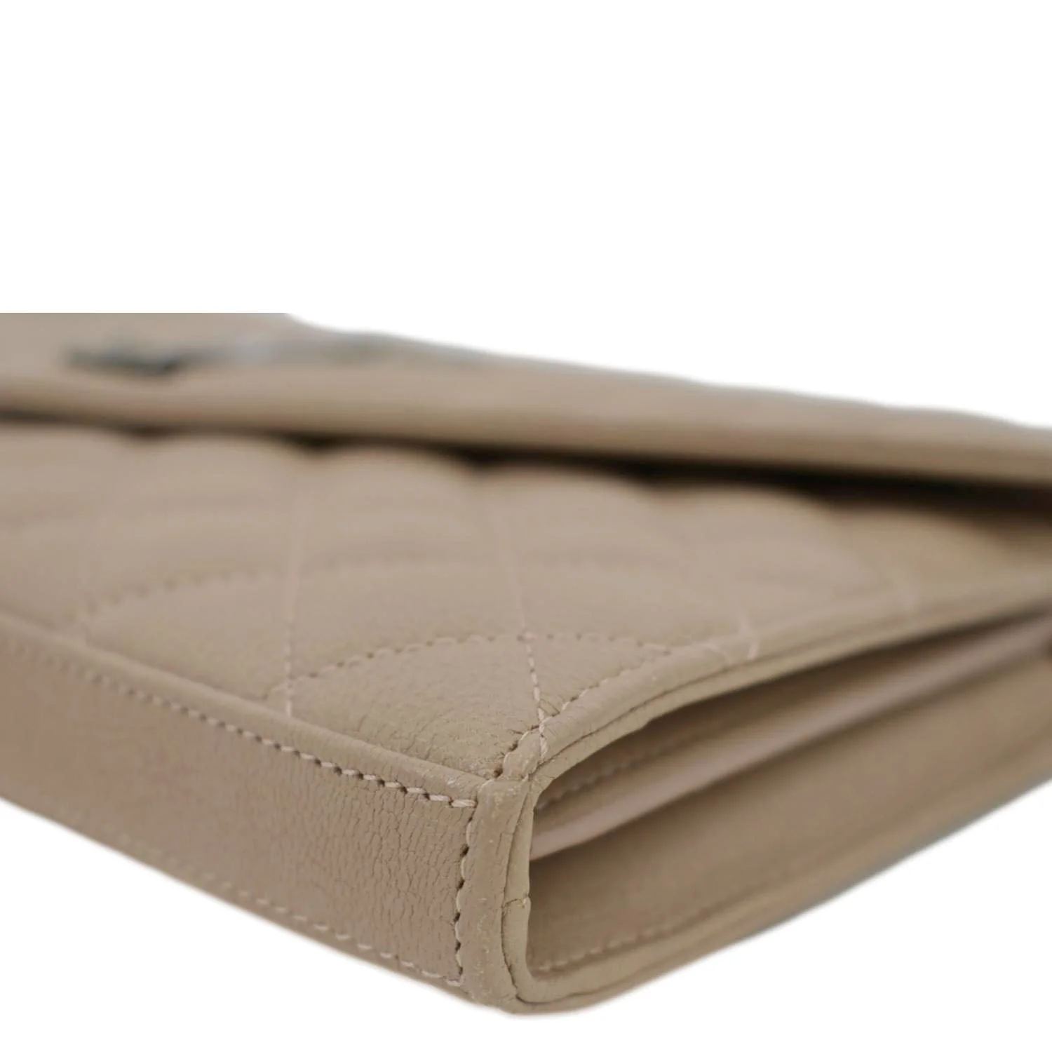 YVES SAINT LAURENT WOC Mixed Matelasse Leather Wallet Dark Beige - Image 8