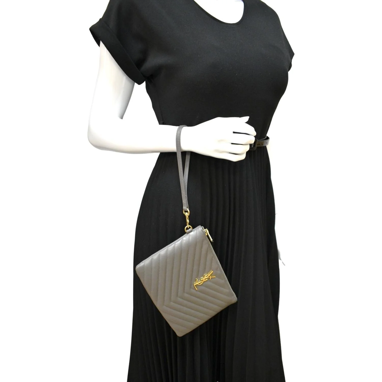 YVES SAINT LAURENT Monogram Leather Pouch Grey - Image 2