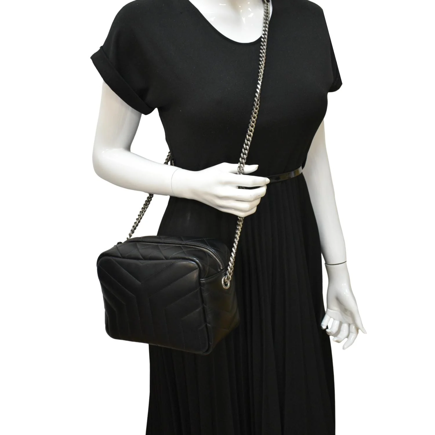 YVES SAINT LAURENT LouLou Bowling Small Quilted Monogram Crossbody Bag Black - Image 2