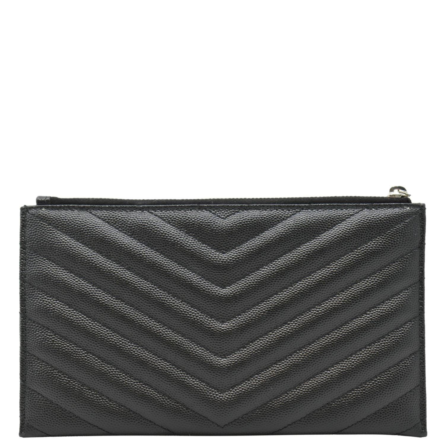 YVES SAINT LAURENT Monogram Bill Grain De Poudre Chevron Leather Zip Pouch Black - Image 3