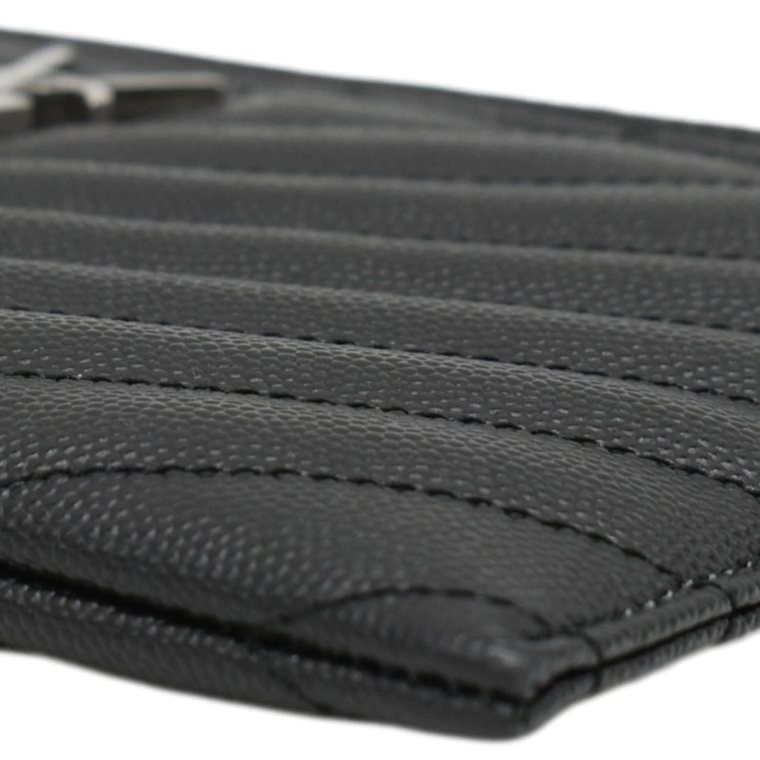 YVES SAINT LAURENT Monogram Bill Grain De Poudre Chevron Leather Zip Pouch Black - Image 6
