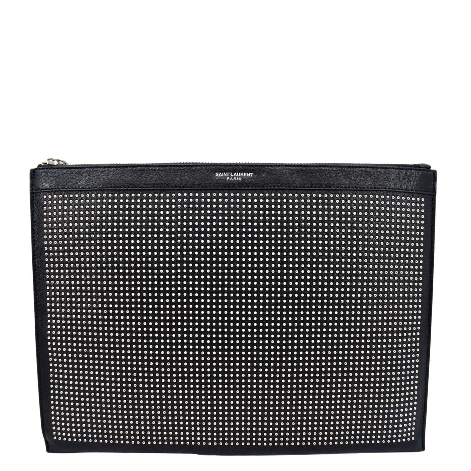 YVES SAINT LAURENT Zip Studded Leather Pouch Black