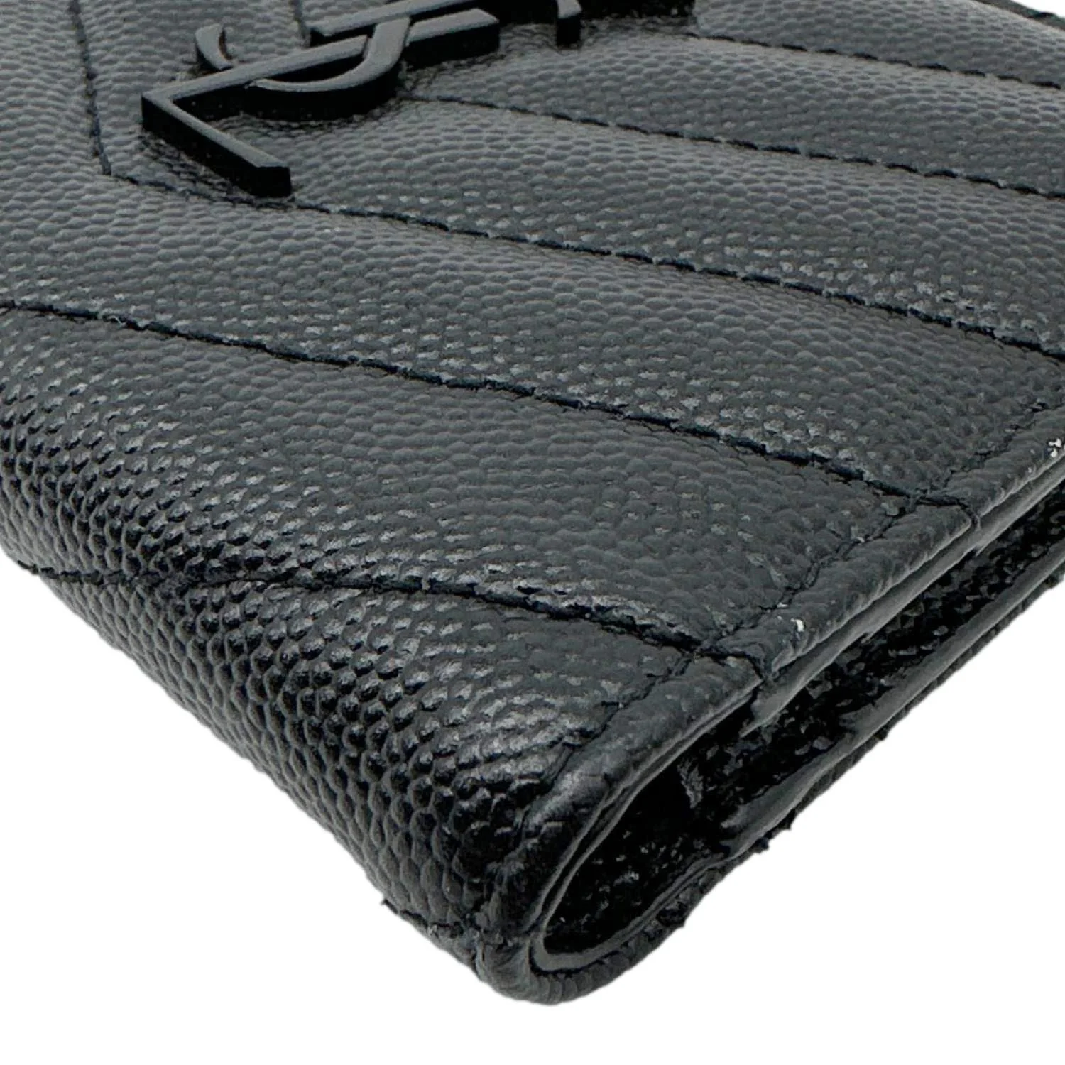 YVES SAINT LAURENT Monogram Grain De Poudre Chevron Leather Zipped Wallet Black - Image 5
